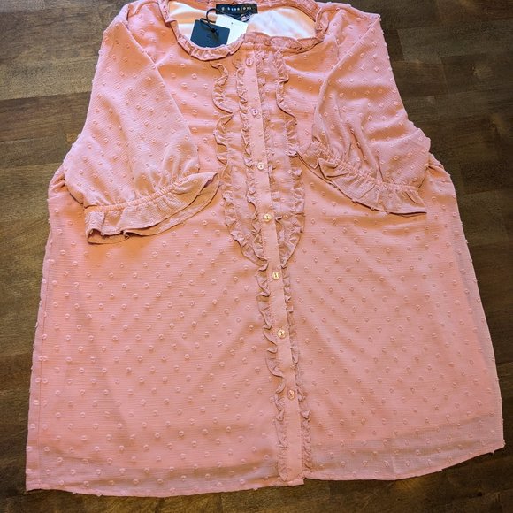 NWT Gibsonlook Short Sleeve Swiss Dot Full Placket Blouse, Mauve, Large - Picture 9 of 12